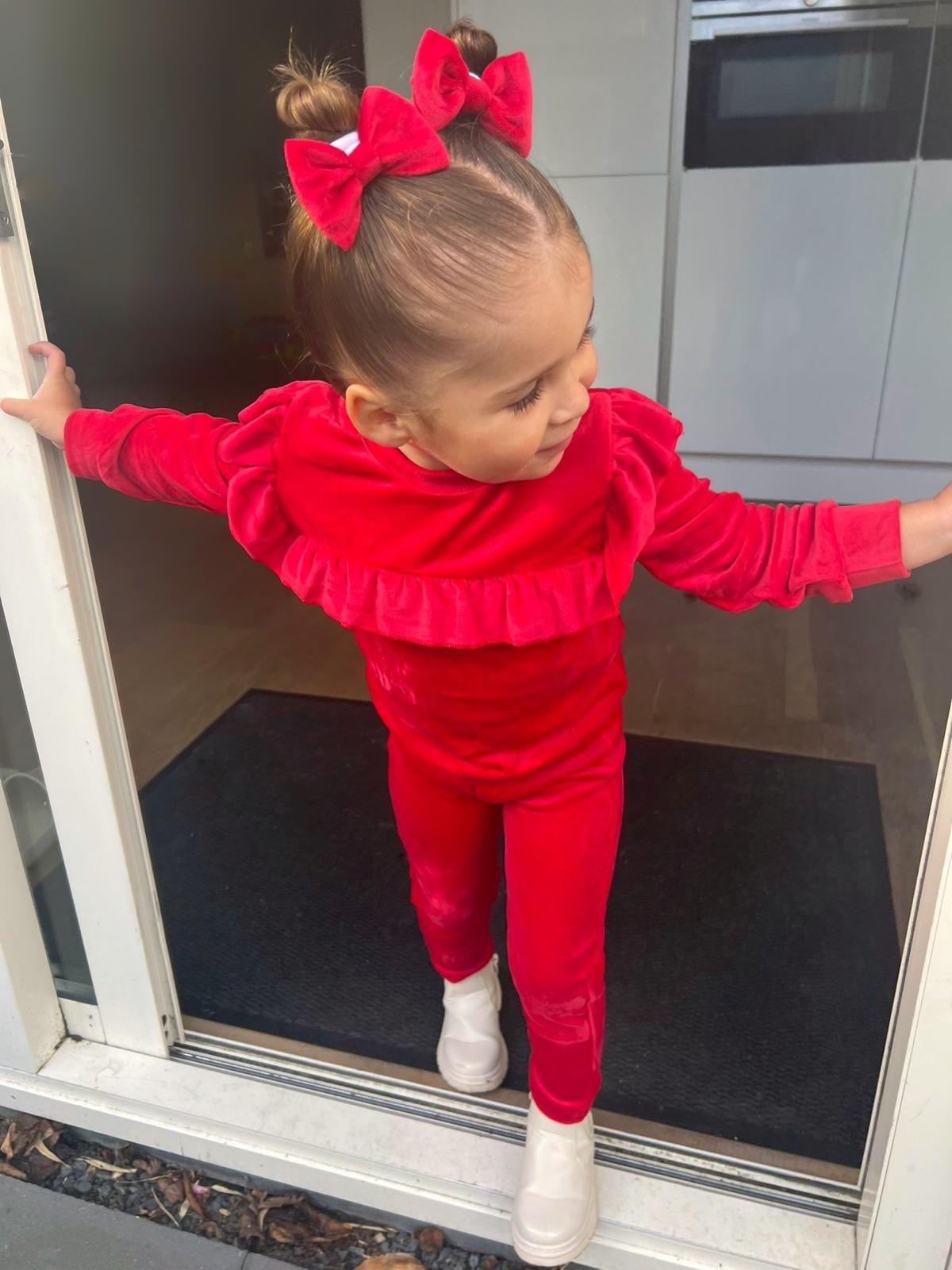 Velvet 2-delige set met haar elastiekjes - Rood