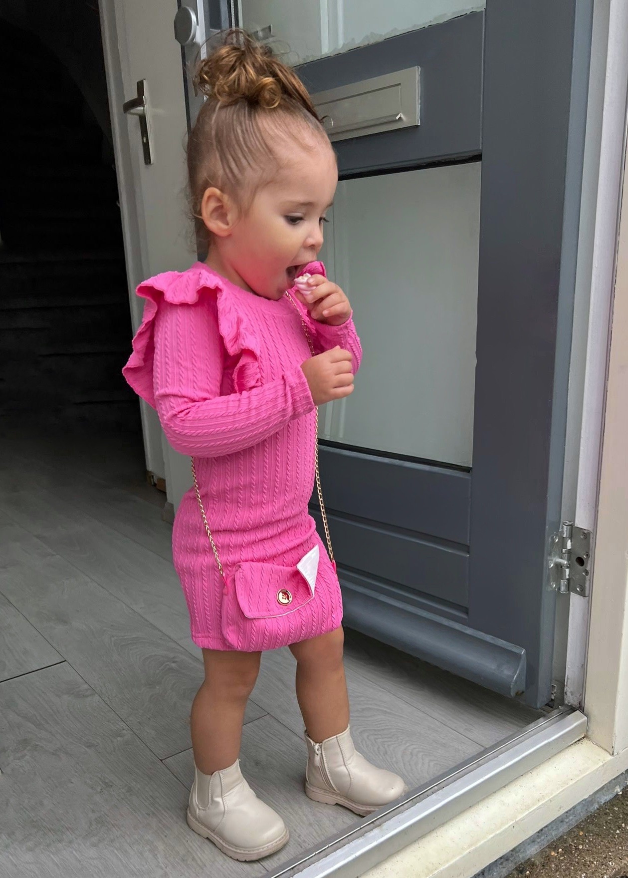 Bagged Ruffle Dress - Fuchsia