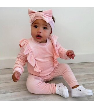 Draakjes en Boefjes Velvet ruffle set met haarband - Roze