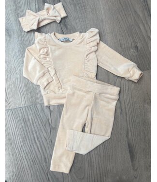 Draakjes en Boefjes Velvet ruffle set met haarband - Beige