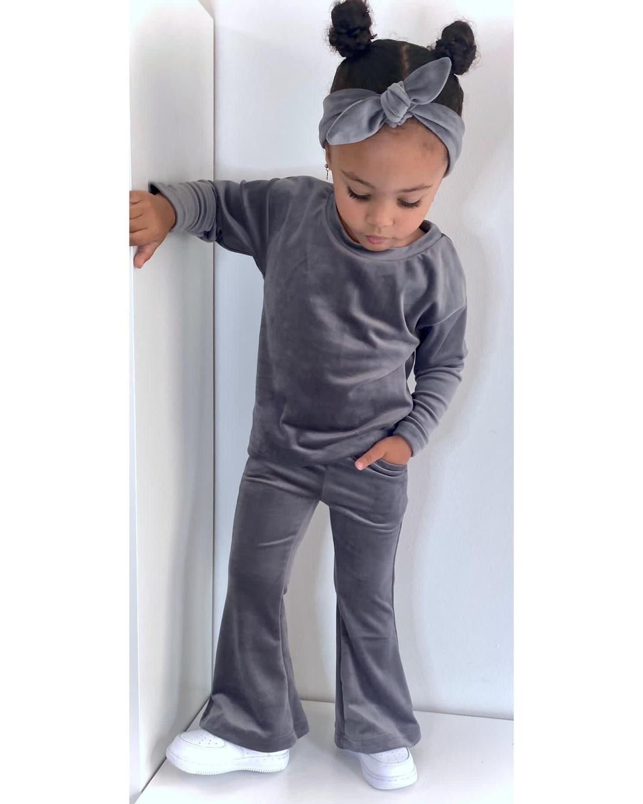 Velvet Flared 2-delige set met haarband - Grijs