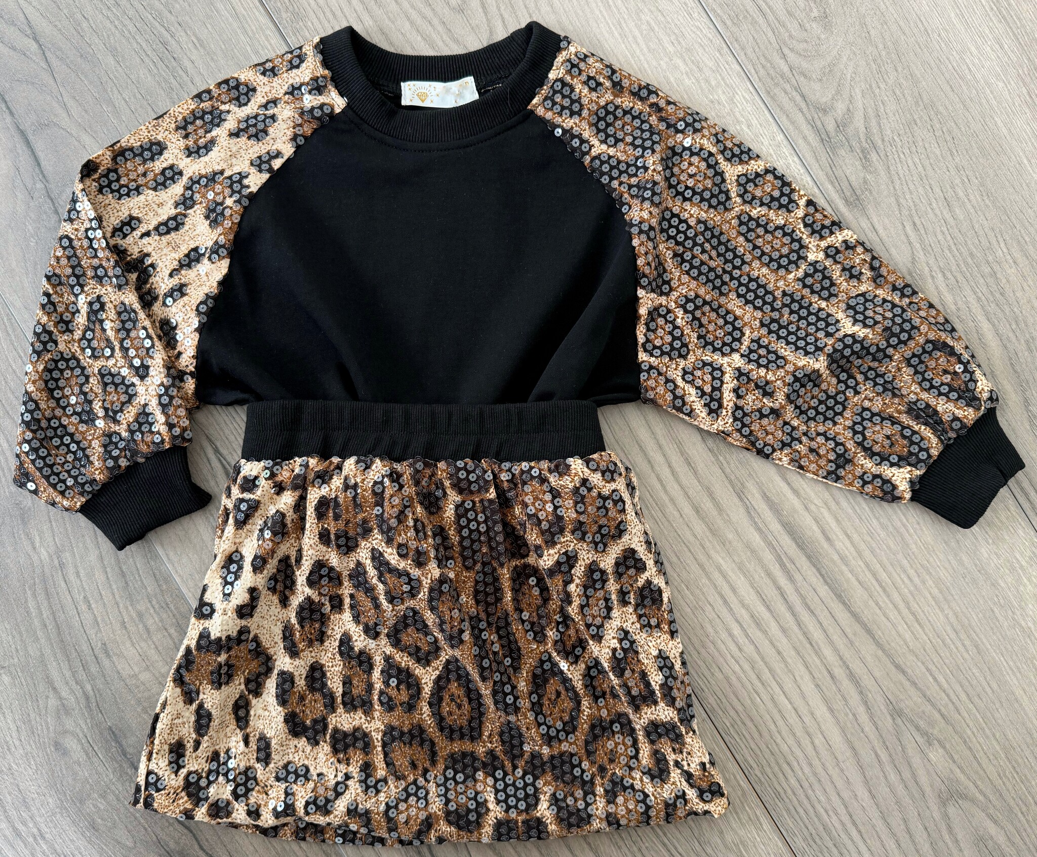 Leopard Paillet Set - Zwart