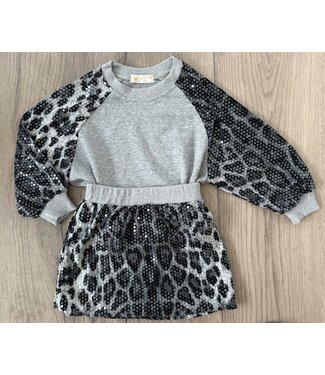 Leopard Paillet Set - Grijs