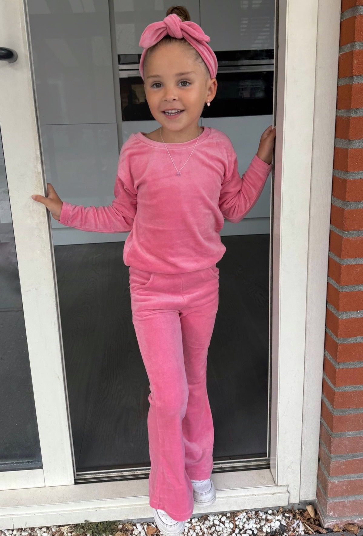 Velvet Flared 2-delige set met haarband - Oud roze