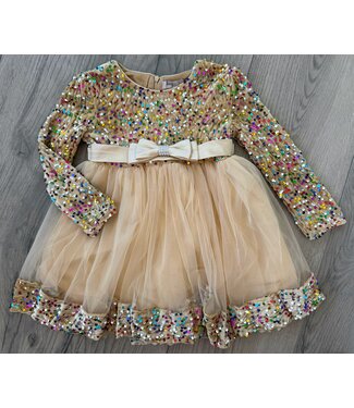 Glitter Jurkje met strik - Goud (Verzenddatum 15 dec)