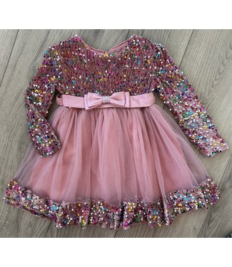 Glitter Jurkje met strik - Roze (Verzenddatum 10 nov)