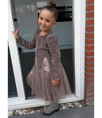 Corduroy Tule dress met tasje - Taupe