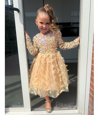 Glitter Vlinder Jurkje - Goud  (Verzenddatum 15 dec)