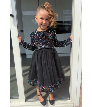 Glitter Jurkje met strik - Zwart (Verzenddatum 15 dec)