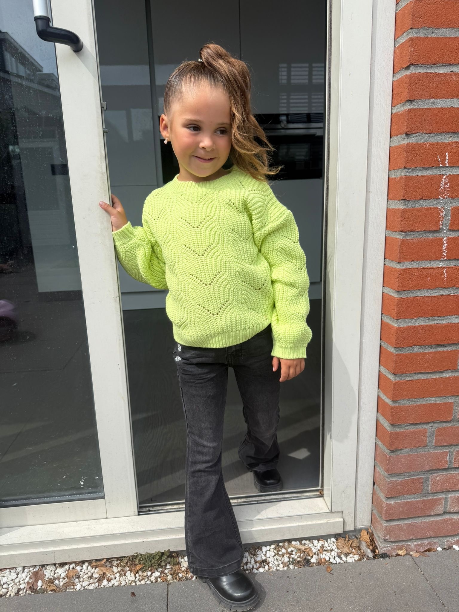 Denim flared Flower jeans - Zwart