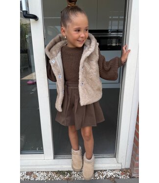Fluffy Gilet & Skirt Set - Camel