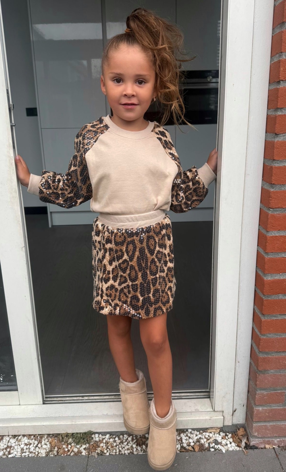 Leopard Paillet Set - Beige