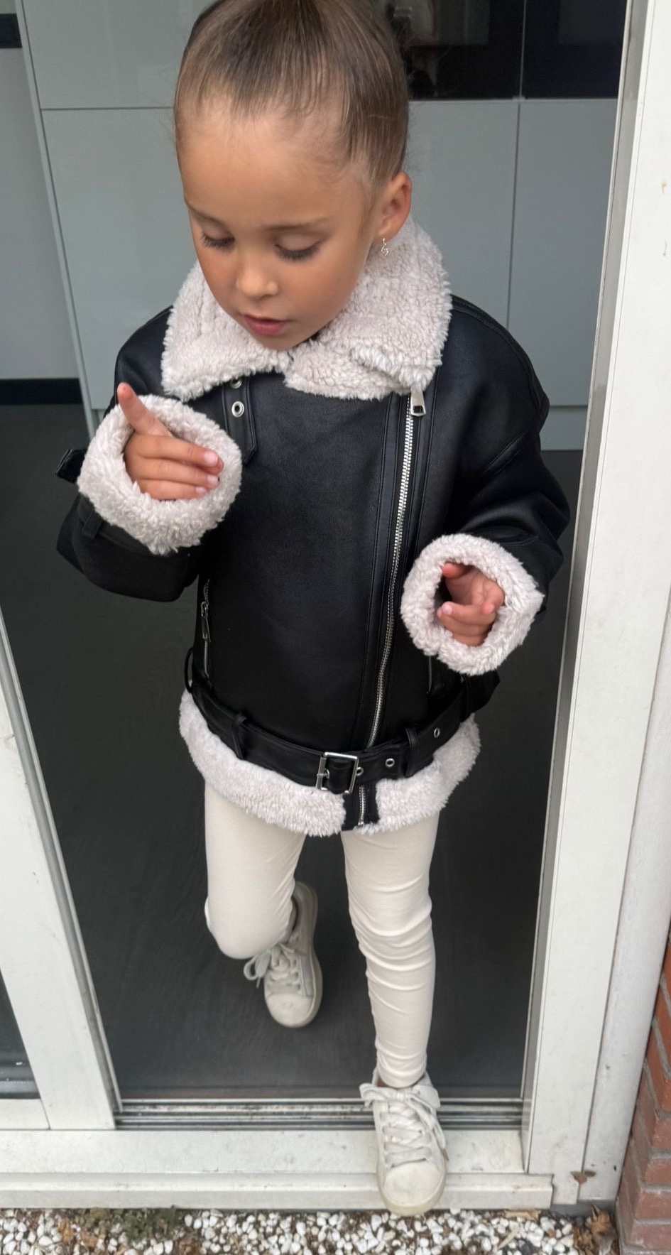 Leatherlook Teddy Jacket - Zwart/Beige