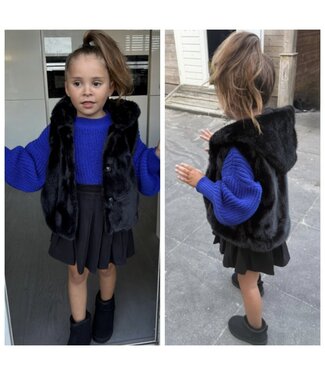Fluffy Gilet & Skirt Set - Zwart