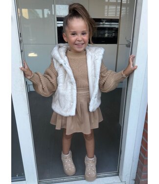 Fluffy Gilet & Skirt Set - Beige