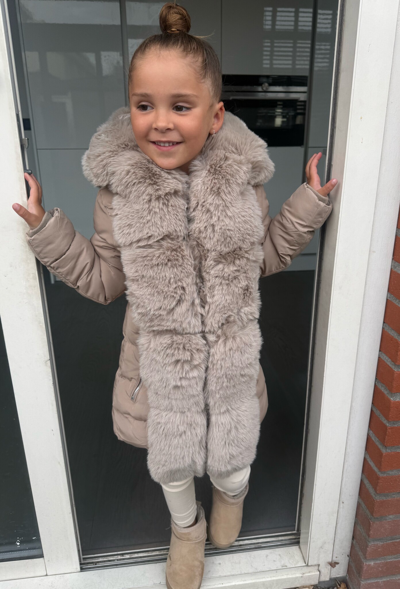 Warme Winterjas met Bont - Taupe