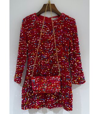 Glitter Jurkje met tasje - Rood