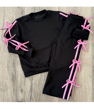 Flared Set Met Strikjes - Zwart/Fuchsia
