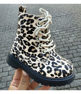 Gevoerde enkellaars met rits - Leopard Beige