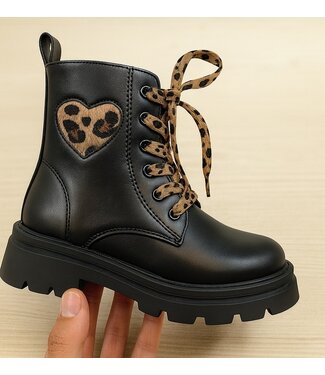 Zwarte enkellaars met Leopard details