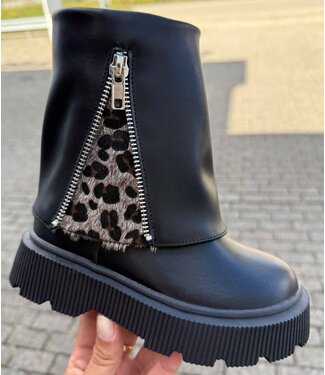 Zipped Boots - Zwart/Leopard