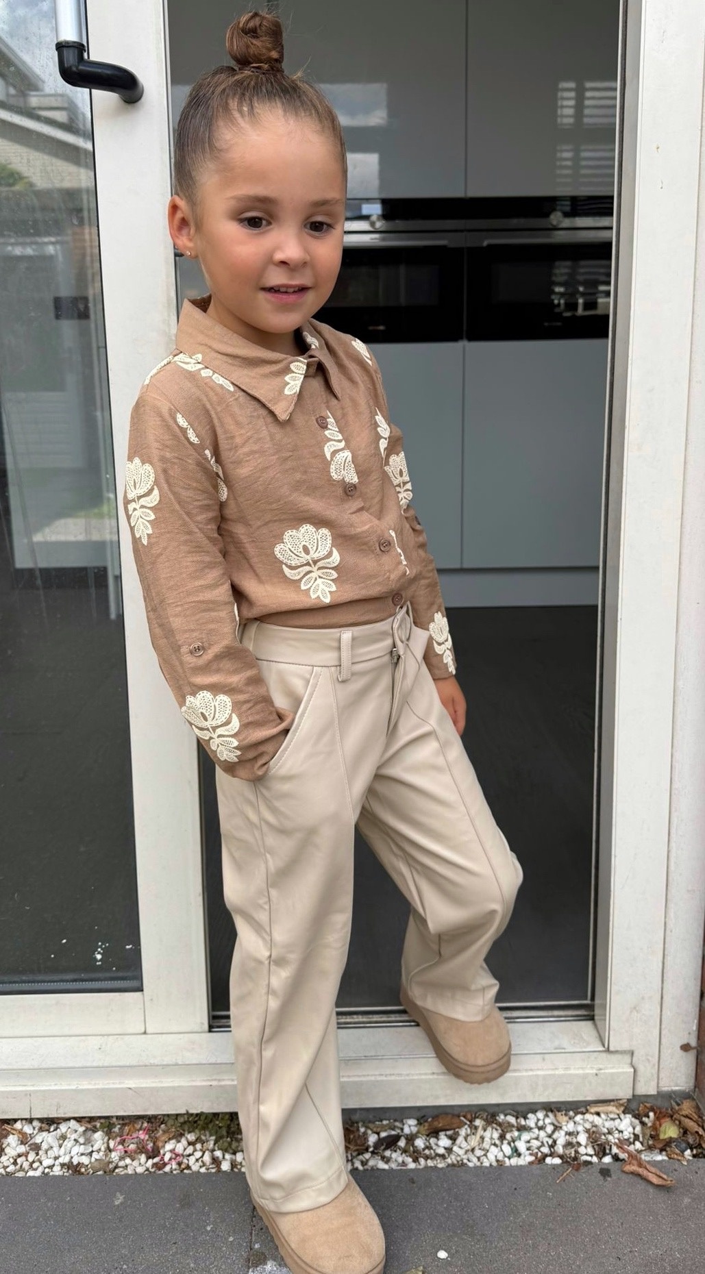 Leatherlook pantalon - Beige