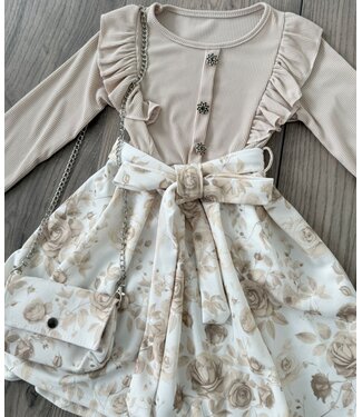 Beige Roses Dress (Met Tasje)