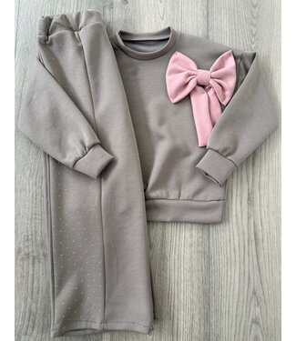 Bow & Sparkle Flared Set - Beige