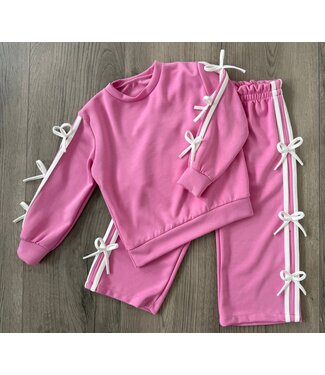 Flared Set Met Strikjes - Barbie Roze/Wit