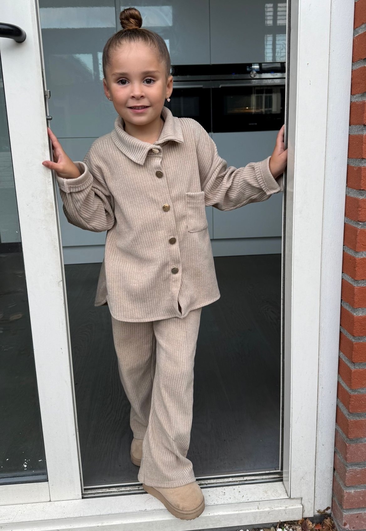 Corduroy blouse & flared set - Beige