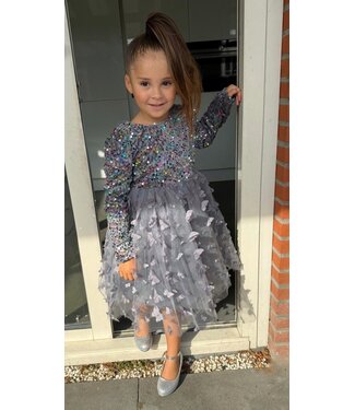 Glitter Vlinder Jurkje - Grijs (Verzenddatum 6 nov)