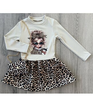 Leopard Girly Dress (Met Tasje) - Beige