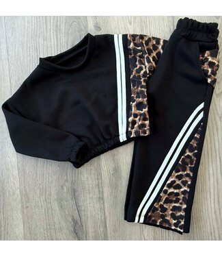 Flared Set met leopard print - Zwart