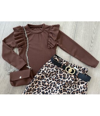 Ruffle longsleeve met tasje - Marron