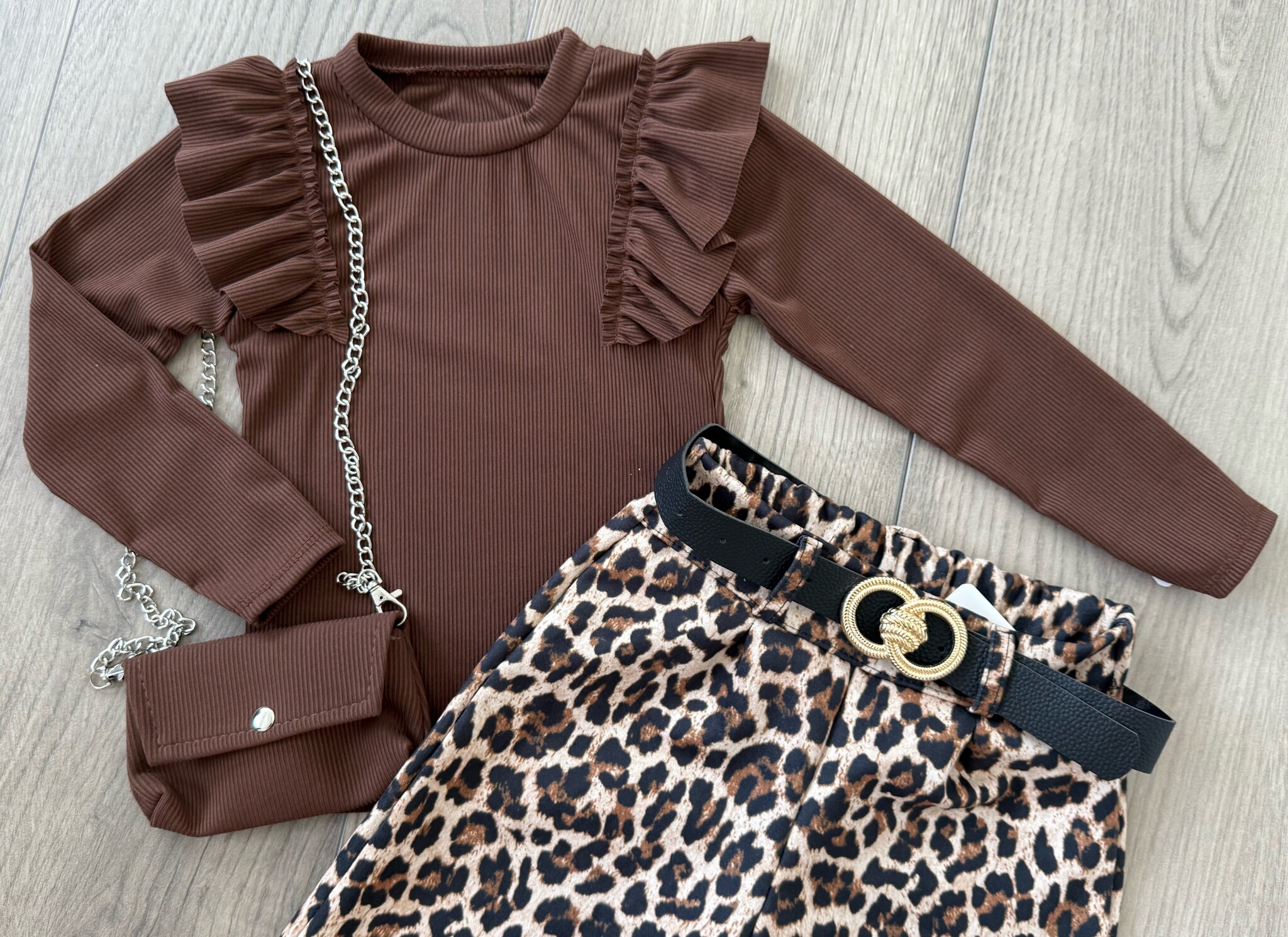 Ruffle longsleeve met tasje - Marron