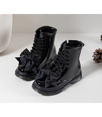 Glitter Bow Boots - Zwart
