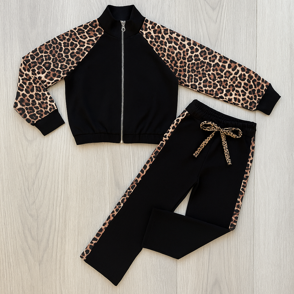 Comfy & Leopard Joggingset - Zwart