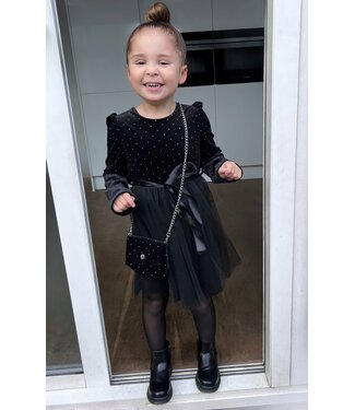 Draakjes en Boefjes Sprinkle velvet dress (met tasje) - Zwart