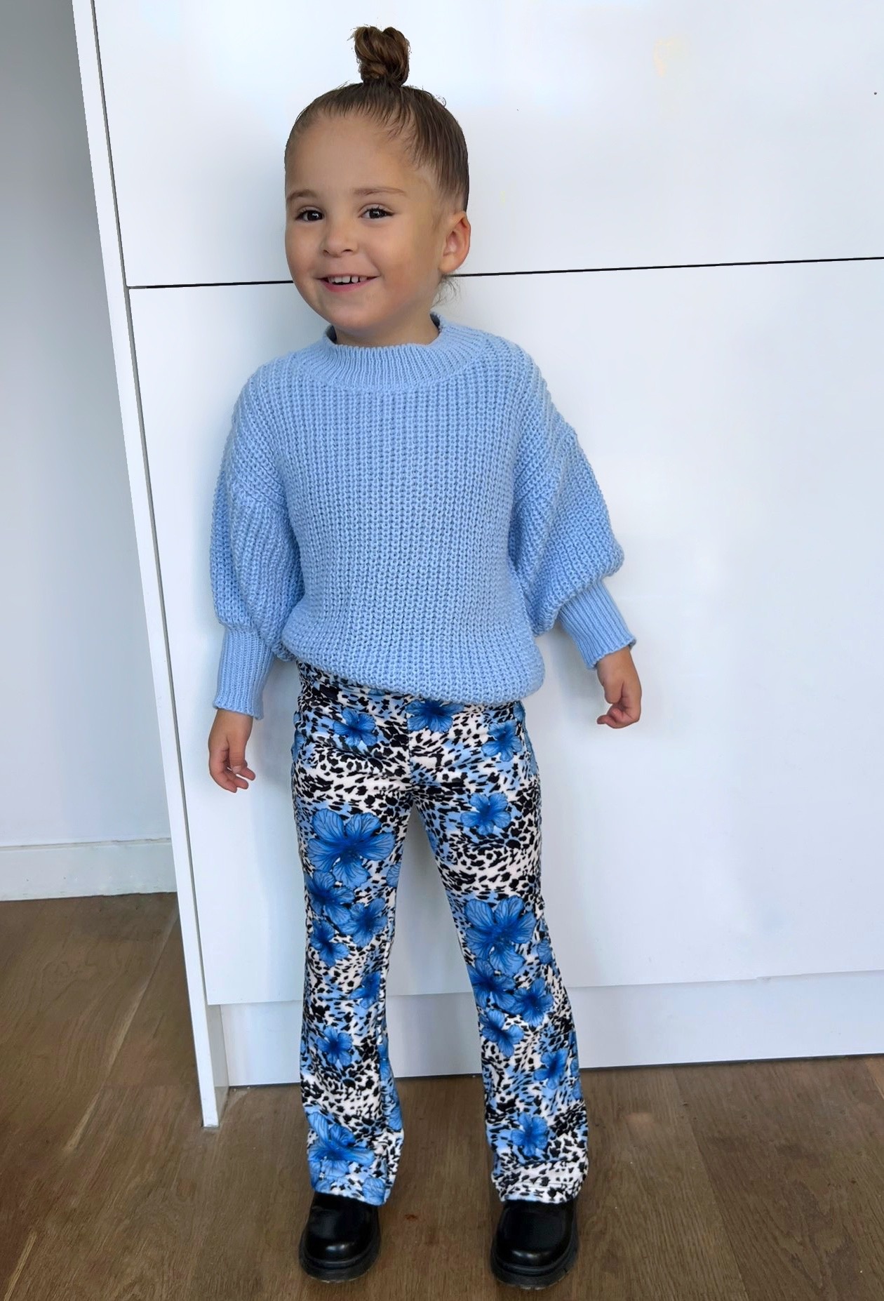 Velvet flared broek met Leopard & Bloemenprint