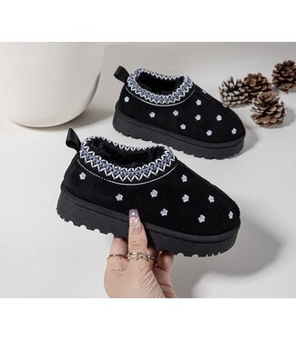 Furry Flower sliders - Zwart