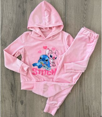 Stitch velvet set - Licht roze