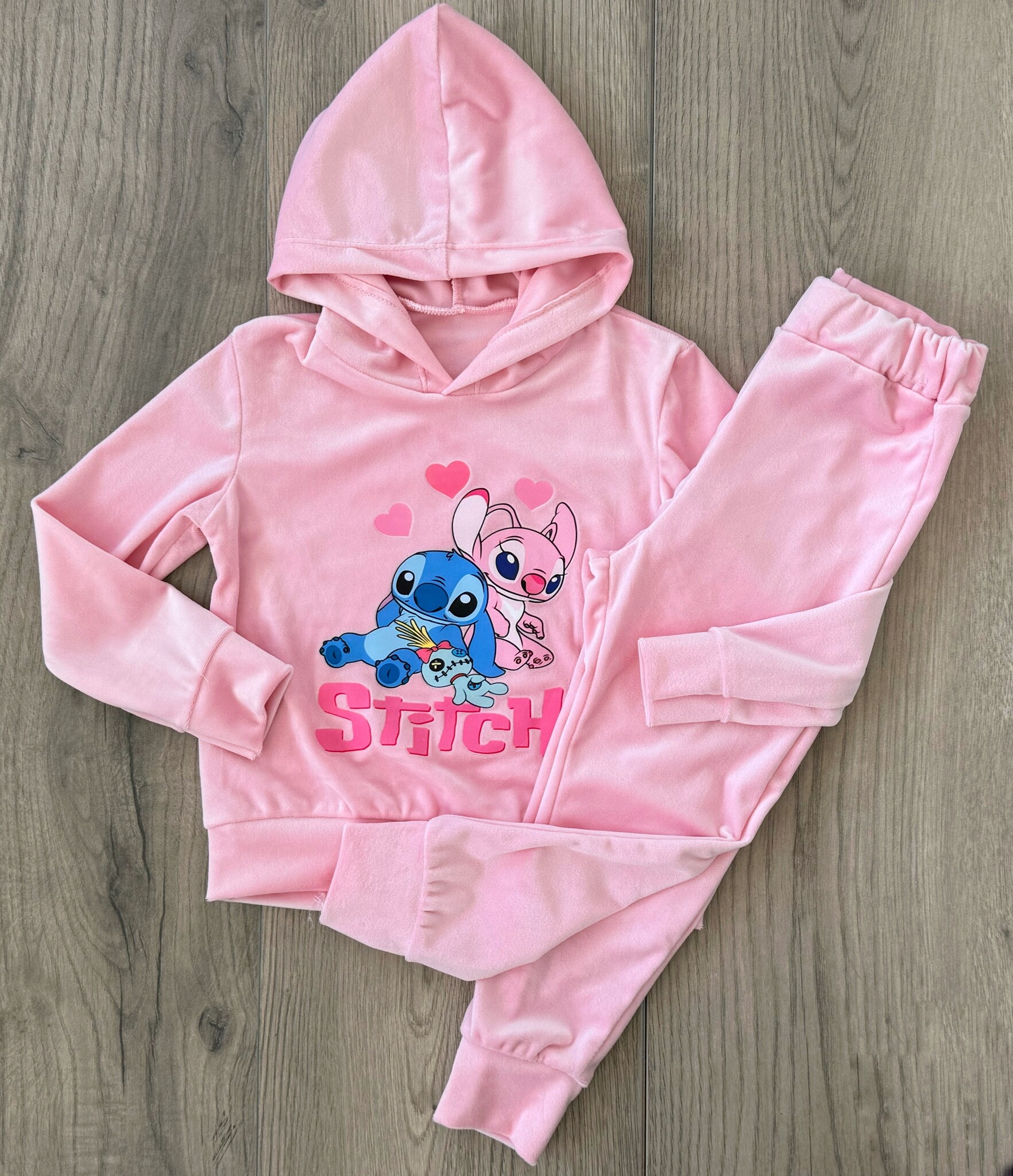 Stitch velvet set - Licht roze