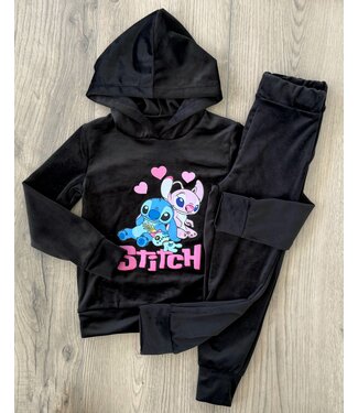 Stitch velvet set - Zwart