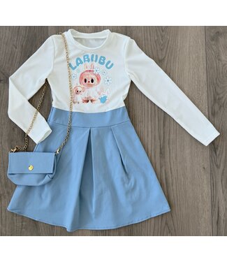 Labubu Dress Met Tasje - Blauw/Wit