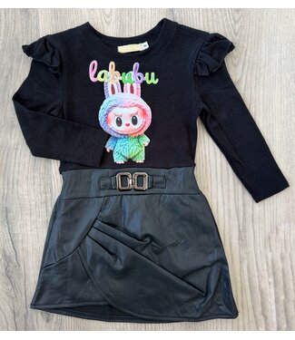Labubu & Leatherlook Dress - Zwart