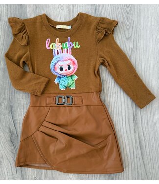 Labubu & Leatherlook Dress - Camel