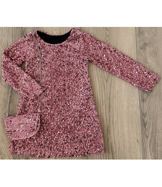 Glitter Jurkje met tasje - Oud Roze