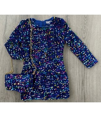 Glitter Jurkje met tasje - Marine