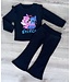 Stitch flared set (Ribstof) - Zwart
