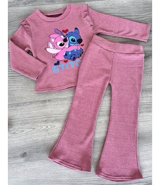 Stitch flared set (Ribstof) - Roze